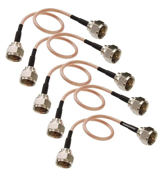 5-Pack 6-Inch Slim Coax RG179 Cables with F-Type Connectors for TV & Satellite - CablesOnline