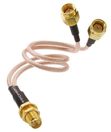 CablesOnline 8in RP-SMA Bulkhead Female to 2X SMA Male Gold Plated 50? RG316 Coax Y Splitter