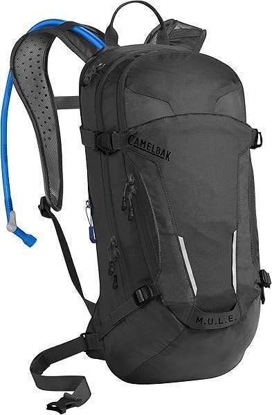 CamelBak M.U.L.E. Hydration Backpack: 100oz Mountain Biking Gear with Easy Refilling & Magnetic Tube Trap - Black