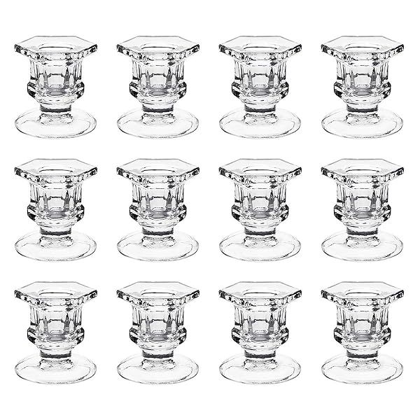 "Dedoot 12-Pack Glass Taper Candle Holders - Clear Centerpieces for Weddings & Parties, Fits 3/4" Taper Candles"