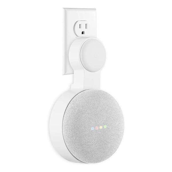 Caremoo Google Home Mini Wall Mount Holder - Space-Saving AC Outlet Design for 1st Gen Voice Assistant (White)