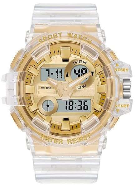 Buy Carlien Men's Waterproof Analog Digital LED Watch - Multifunctional Sports Timepiece with Transparent Strap (White Gold)