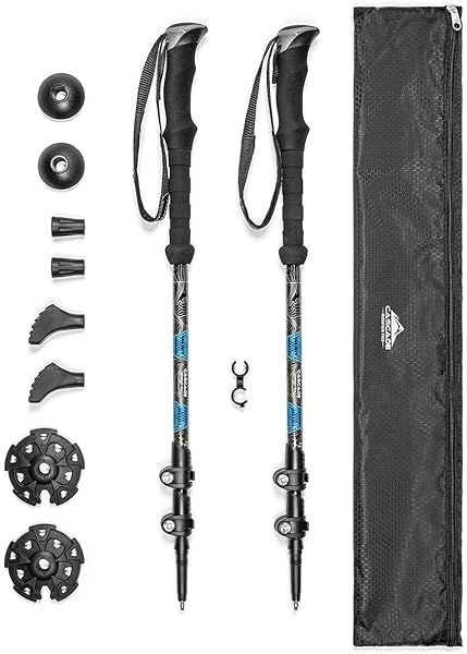 Lightweight Cascade Mountain Tech Carbon Fiber Trekking Poles - Adjustable Hiking Sticks (Set of 2) in Blue