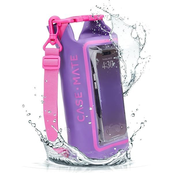 Case-Mate Purple Paradise Mini Waterproof Bucket Bag | IP68 Roll Top Dry Bag for Phones | Ideal for Swimming, Kayaking & Travel