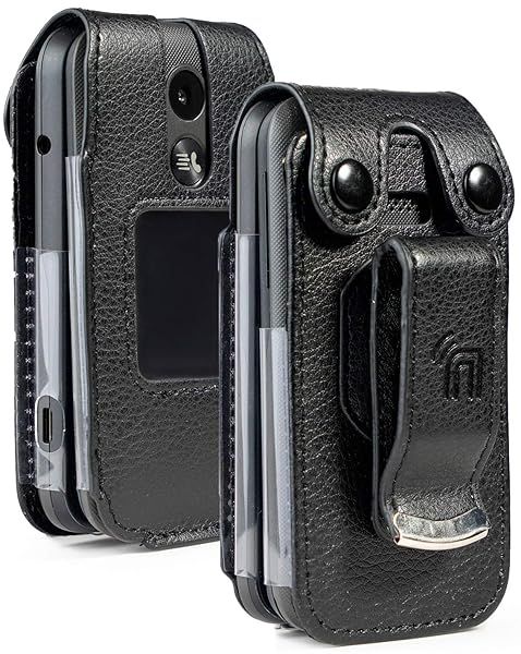 Black Vegan Leather Case for MyFlip 2 Nakedcellphone Form-Fit Cover with Built-in Screen Protection and Metal Belt Clip for Alcatel A406DL