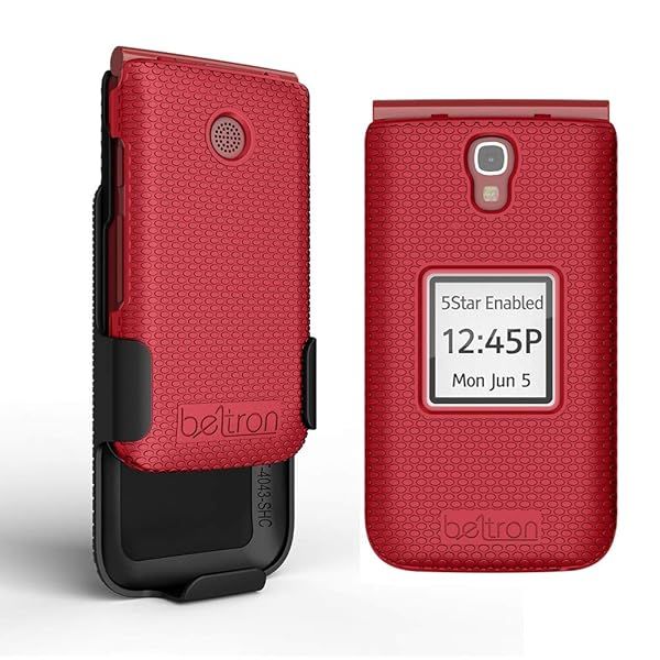 Alcatel GreatCall Jitterbug Flip Phone Case with Belt Clip Protective Snap On Cover Red