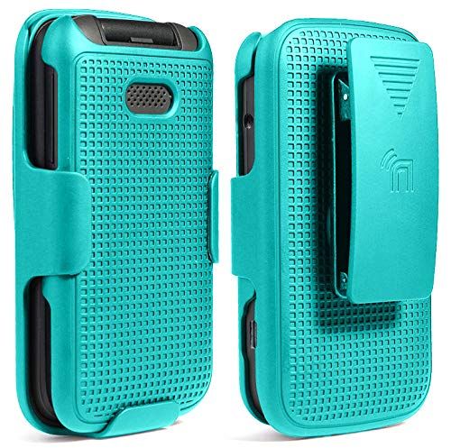 Teal Mint Cyan Case with Clip for Alcatel Smartflip Go Flip 3 Snap-On Cover and Rotating Belt Holster Holder 2019 Model