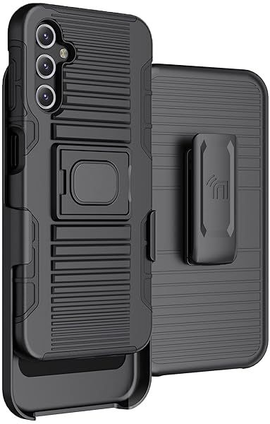 Rugged Clip Case for Galaxy A14 5G - Nakedcellphone Grip Cover & Belt Holster - Black