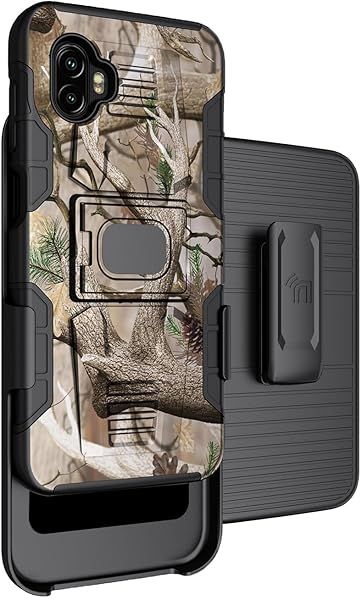 Rugged Clip Case for Galaxy XCover 6 Pro - Nakedcellphone Camo Grip Cover with Stand & Belt Holster