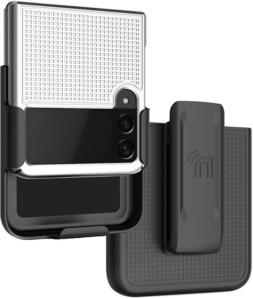 Galaxy Z Flip 3 5G Case with Clip - Slim Hard Shell & Rotating Belt Holster Combo - Pearl White