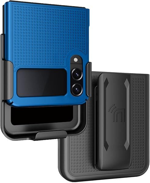 Case with Clip for Galaxy Z Flip 4 5G, Nakedcellphone [Grid Texture] Slim Hard Shell Cover and [Rotating Ratchet] Belt Hip Holster Combo for Samsung