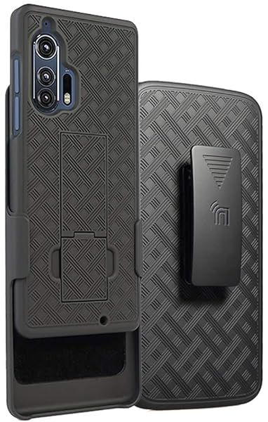 Motorola Edge Plus Case with Clip Kickstand Cover and Rotating Belt Holster Combo for Moto Edge Plus 2020 XT2061 Black Tread