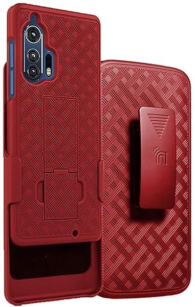 Motorola Edge Plus Case with Clip Red Kickstand Cover and Rotating Belt Holster Combo for Moto Edge Plus 2020 XT2061