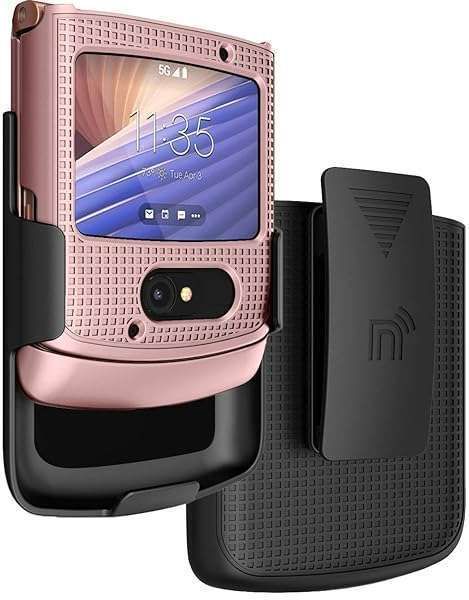 Rose Gold Pink Hard Shell Case with Clip for Motorola RAZR 5G Flip Phone - Slim Cover & Belt Holster Combo
