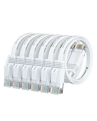 Cat 6 Ethernet Cable 1ft (6 Pack) - High-Speed Flat Network Cable at Cat5e Price with Snagless RJ45 Connectors