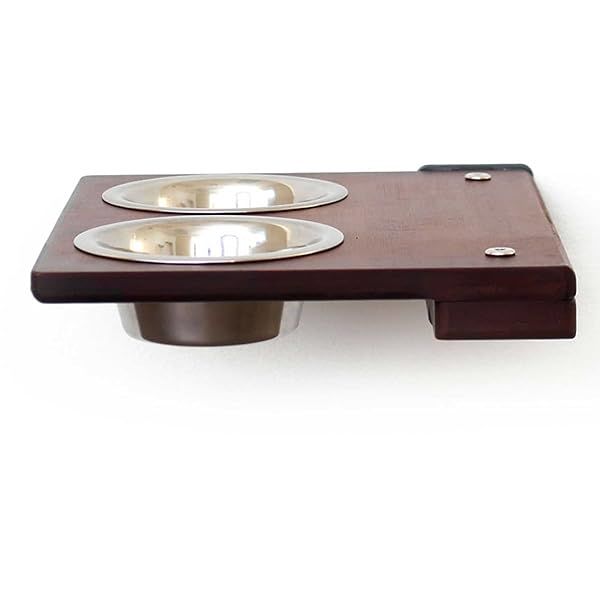 CatastrophiCreations Wall-Mounted Cat Feeder Elevated Feeding Shelf English Chestnut Bamboo 8.5 x 11 x 3 Inches Pack of 1