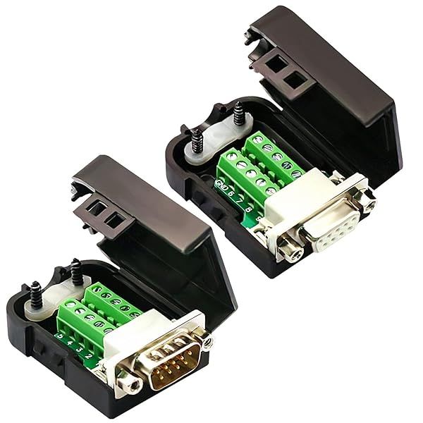 CenryKay DB9 Solderless Connector 1Pcs Male 1Pcs Female RS232 9 Pin Breakout Terminal Connector Board with Nut
