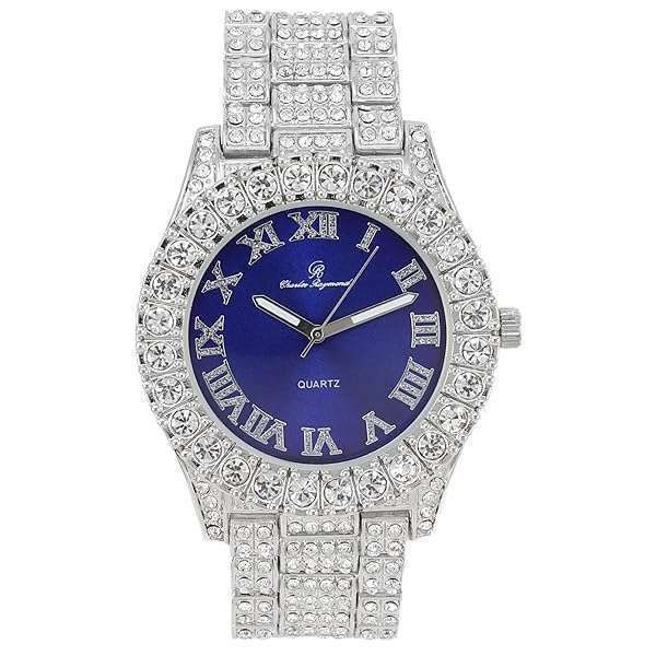 Charles Raymond Hip Hop Blinged Men's Watch - Diamond Rhinestones, Colorful Royal Blue & Silver Dial - ST10327DX