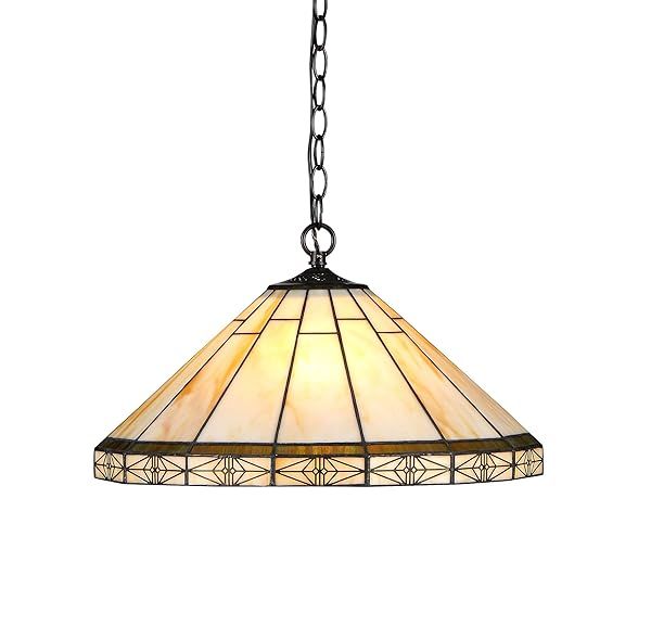 Chloe Lighting Belle Tiffany Style Mission 2 Light Ceiling Pendant Bronze 8.7 x 18.1 x 18.1 Inches