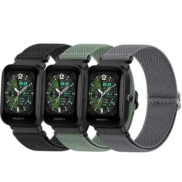 Cloth Band for Amazfit Bip U Pro Bip U Bip S Bip 3 Bip 3 Pro Bip Lite Bip S Lite Amazfit GTR 42 mm, Soft Stretchy Quick-Release Nylon Bracelet, 3