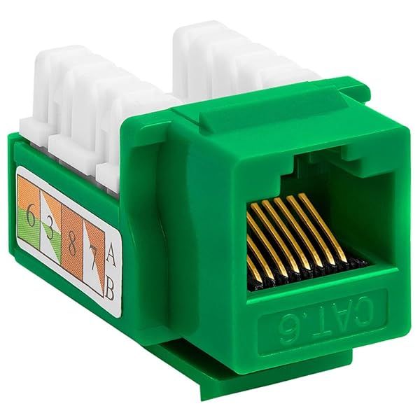 Cmple 90 Degree Cat6 RJ45 Keystone Jack - Green Punch Down Connector for Wall Plates & Patch Panels