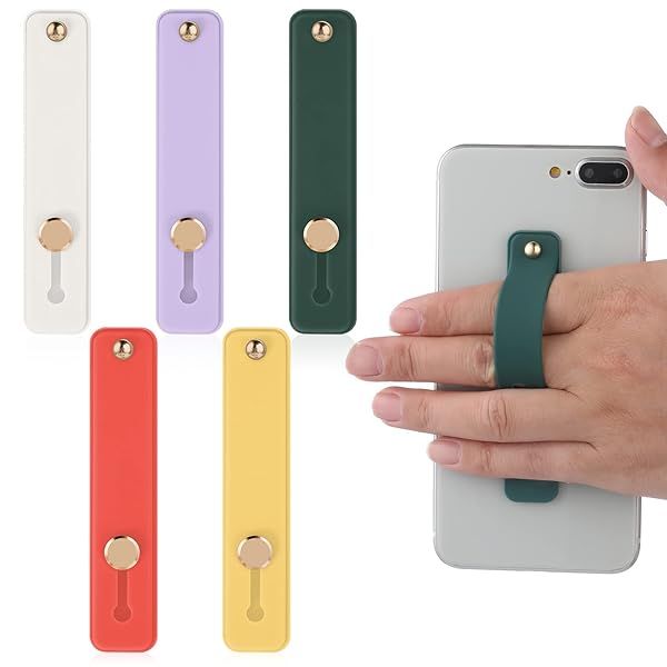 Cobee Phone Loop, 5pcs Universal Phone Grip Straps - Silicone Finger Strap with Kickstand for Most Smartphones (Yellow, Purple, White, Green, Red)