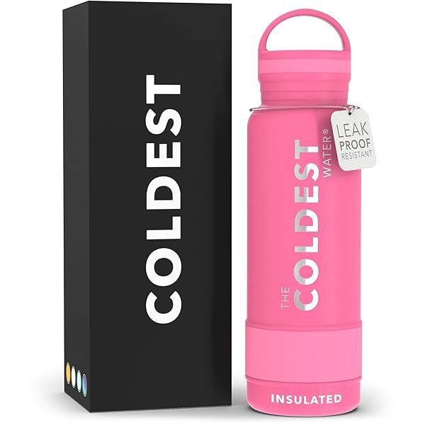 Coldest Insulated Water Bottle 21oz | Leak Proof, Double Walled Stainless Steel with Handle Lid | Perfect Sport Thermos Flask