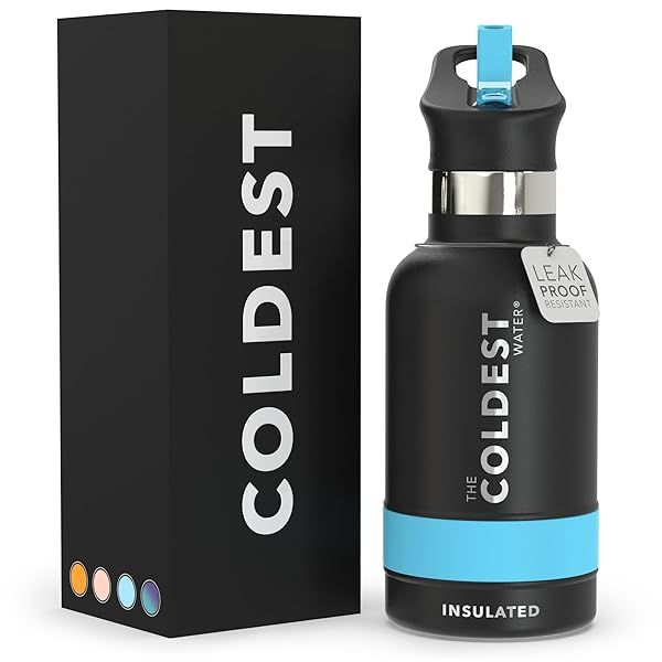 Coldest Water Bottle 12 oz - Vacuum Insulated Stainless Steel with Straw Lid | Leak Proof & Cupholder Friendly - Stealth Black