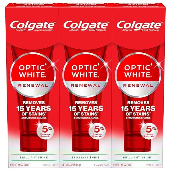 Colgate Optic White Renewal Toothpaste: Effective Whitening for Tea, Coffee & Wine Stains - 3 Pack with Hydrogen Peroxide