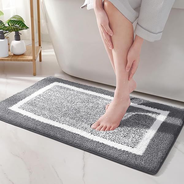 "Non-Slip Gray Bath Mats 16"x24" - Soft, Absorbent Microfiber Rugs for Bathroom | Washable & Stylish"