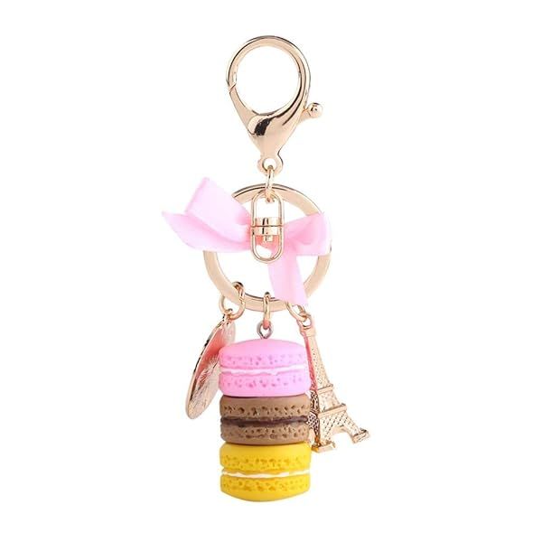 Colorful Macaroon Eiffel Tower Keychain - Adorable Brown & Yellow Alloy Bag Charm Decoration