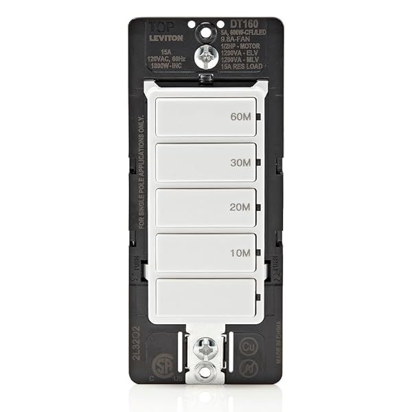 Countdown Timer Switch for Bathroom Fan & Lights - No Neutral, 10-60 Min, 15A, Easy Install, White