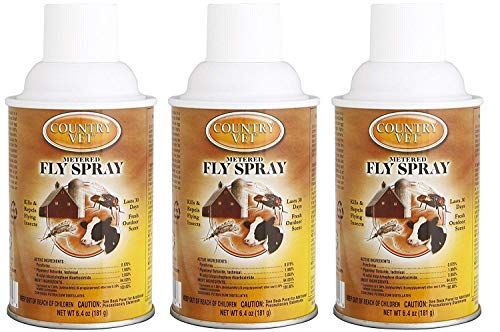 Country Vet Pack of 3 Metered Fly Spray Cans - 6.4 Ounce for Effective Insect Control