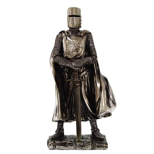 "7" Crusader Knight Statue - Silver Finish Cold Cast Resin Collectible (8712)"