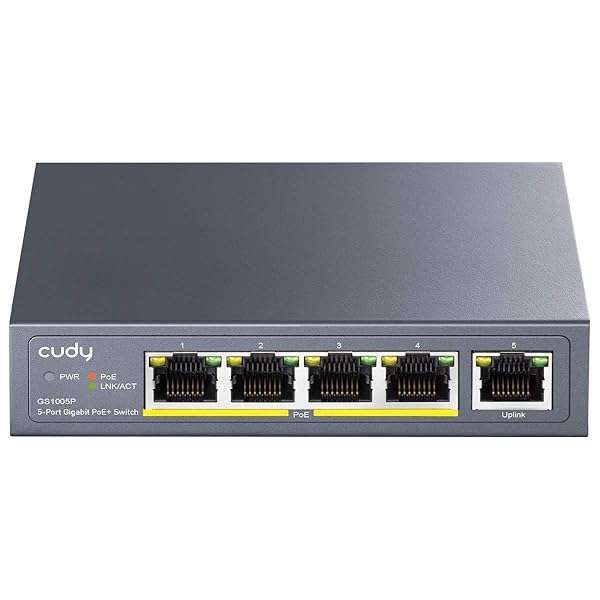 Buy Cudy GS1005P 5-Port Gigabit PoE Switch - 4 PoE+ @60W, Fanless, Sturdy Metal, Plug & Play for Optimal Network Performance