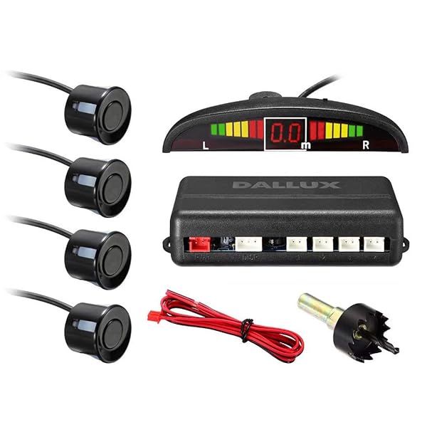 DALLUX LED Display Parking Sensor Car Reverse Backup Radar System with Buzzer Alert and 4 Black Sensors for Universal Vehicles