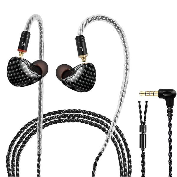 DCMEKA HiFi Stereo IEM Earphones Dynamic Dual Driver Wired Earbuds Noise Canceling Headset for Singers Musicians Drummers Audiophiles Carbon Fiber