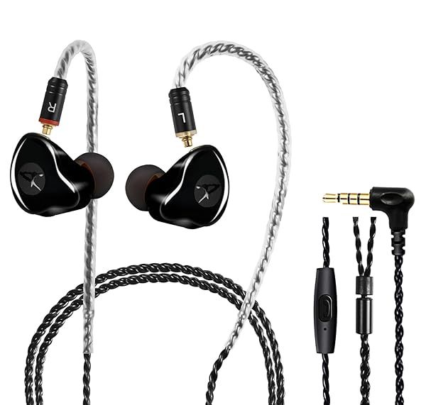 DCMEKA In Ear Monitor Headphones HiFi Stereo IEM Earphones Dynamic Dual Driver Wired Earbuds Noise Canceling Headset for Musicians Black