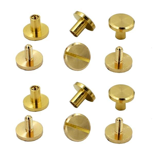 DGOL 50 Pairs Brass Backscrews Golden Leather Fasteners Sturdy Binding Rivets for Belts Collars and Straps 6mm Length