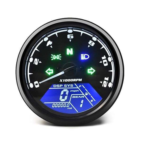 DKMOTORK 0011 Digital Motorcycle Speedometer & Tachometer - Universal Multi-Function Gauge in Black
