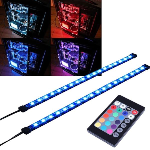 DS RGB LED Strip Lighting for Desktop Cases - Magnetic, 24-Key Remote, 30CM, 2-Pack for Mid & Full Tower PCs