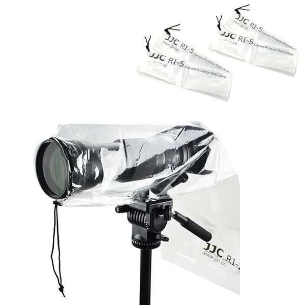 DSLR Camera Rain Cover JJC Rain Coat Sleeve Protector for Canon Nikon Fujifilm Sony Olympus Panasonic Tamron Sigma with a Lens up to 18" PE Material Totally See-Through -4 Pack