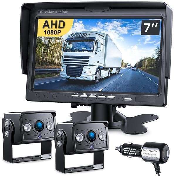 "DVKNM 7" HD Dual Backup Camera Monitor Kit - IP69 Waterproof for Trucks & RVs | Easy Installation & 1080P Clarity"