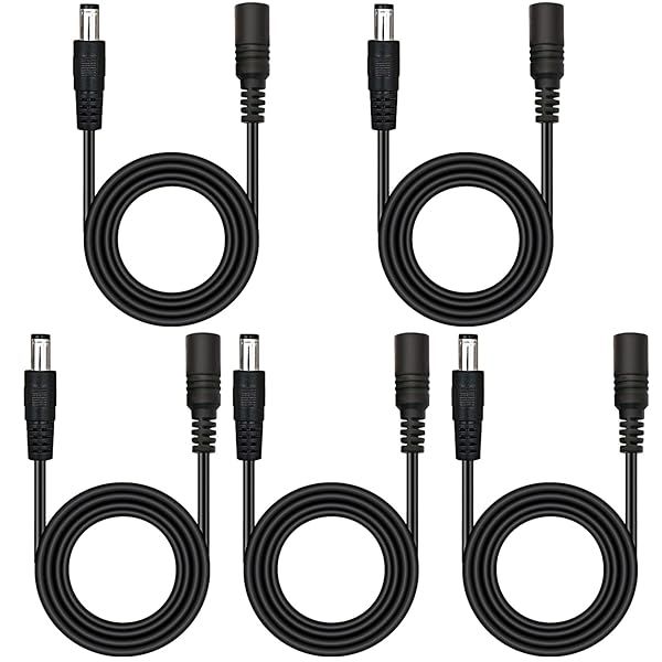 DaFuRui 5Pcs 3.3ft DC Extension Cable 5.5mm x 2.1mm for CCTV & LED Lights - 12V/24V Compatible