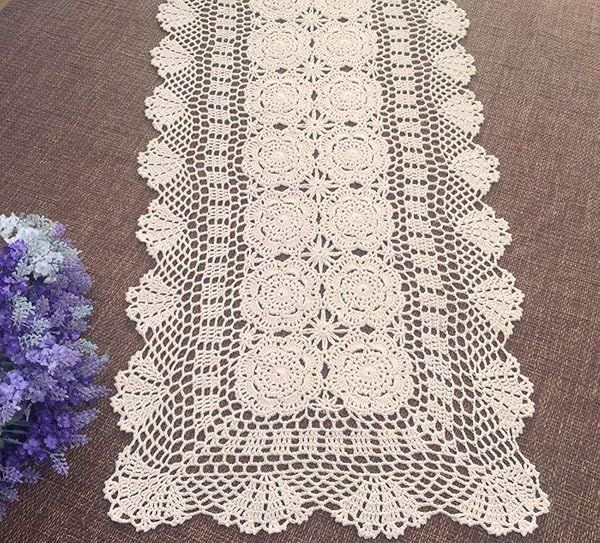 Damanni Rectangular Cotton Handmade Crochet Lace Table Runner Doilies Table Dresser Scarf Décor,16 Inch by 55 Inch?Beige