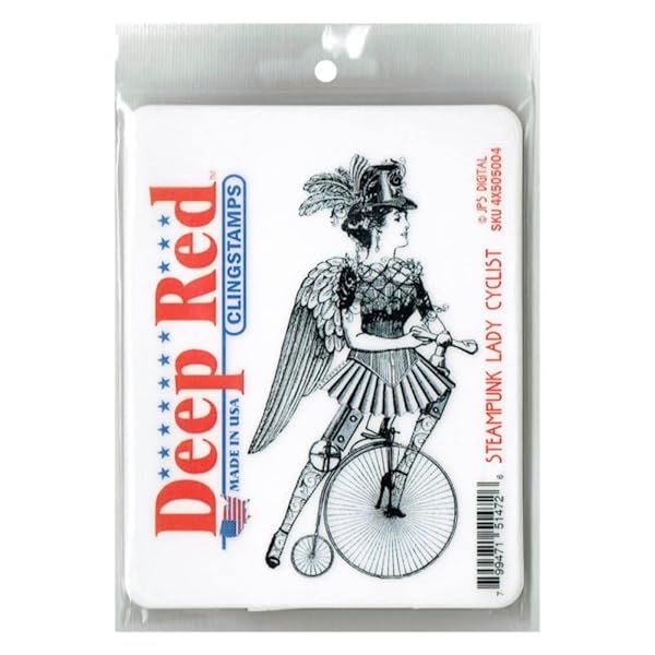 Deep Red Stamps Steampunk Lady Cyclist Rubber Stamp 2.2 x 4.2 Inches for Crafting and Scrapbooking