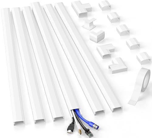 Delamu Cord Hider 94.5in - Easy Cable Management Kit for TV Wires, White Wall Covers for Neat & Tidy Spaces