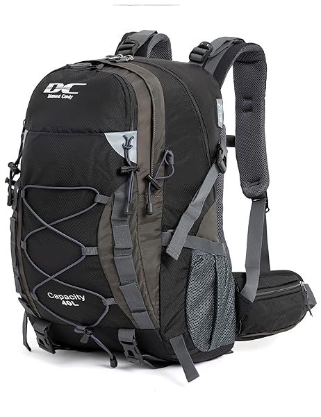 Diamond Candy 40L Waterproof Hiking Backpack for Men & Women - Lightweight Travel Day Pack in Black