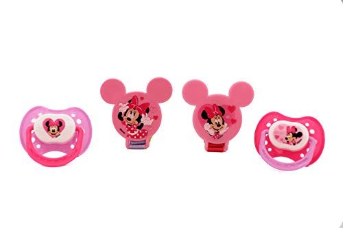 Disney Minnie Mouse Baby Girl Pacifiers & Clips Set - 4 Pack with Heart Print