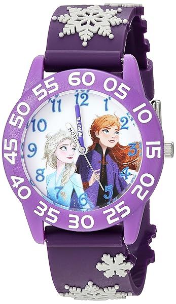 Disney Frozen Kids Plastic Time Teacher Analog Quartz Watch Purple Gray 3D Strap